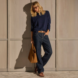 Cashmere Crew Neck Sweater - Navy | James Perse Los Angeles