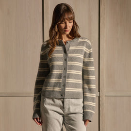 Cashmere Stripe Cardigan - Heather Grey Ivory Stripe | James Perse Los Angeles