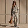 Cashmere Stripe Cardigan - Heather Grey Ivory Stripe | James Perse Los Angeles