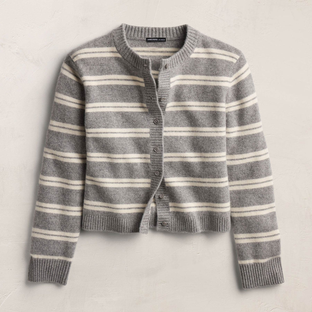 Cashmere Stripe Cardigan - Heather Grey Ivory Stripe
