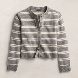 Cashmere Stripe Cardigan - Heather Grey Ivory Stripe
