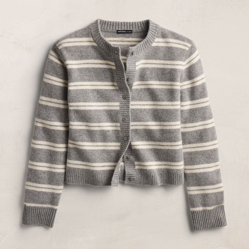 Cashmere Stripe Cardigan - Heather Grey Ivory Stripe