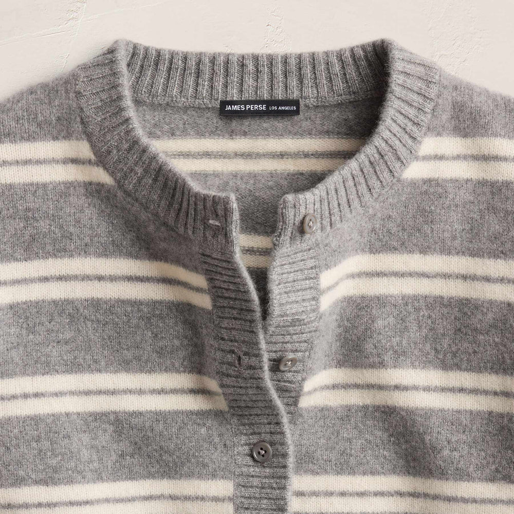 Cashmere Stripe Cardigan - Heather Grey Ivory Stripe