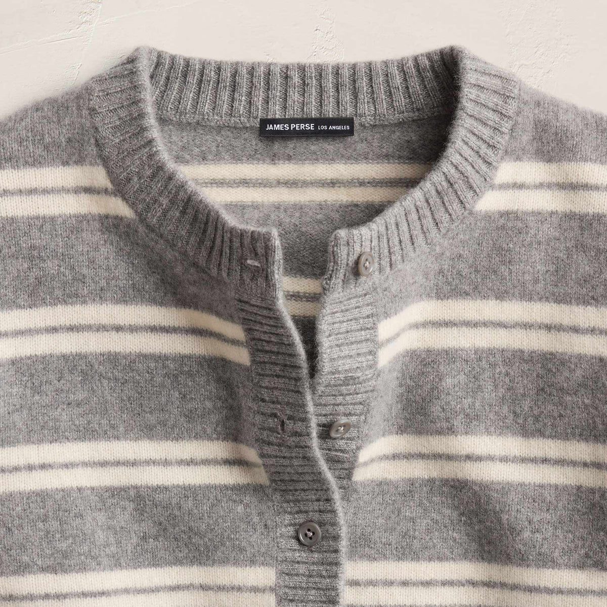 Cashmere Stripe Cardigan - Heather Grey Ivory Stripe