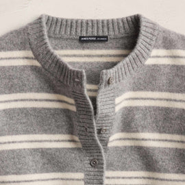 Cashmere Stripe Cardigan - Heather Grey Ivory Stripe