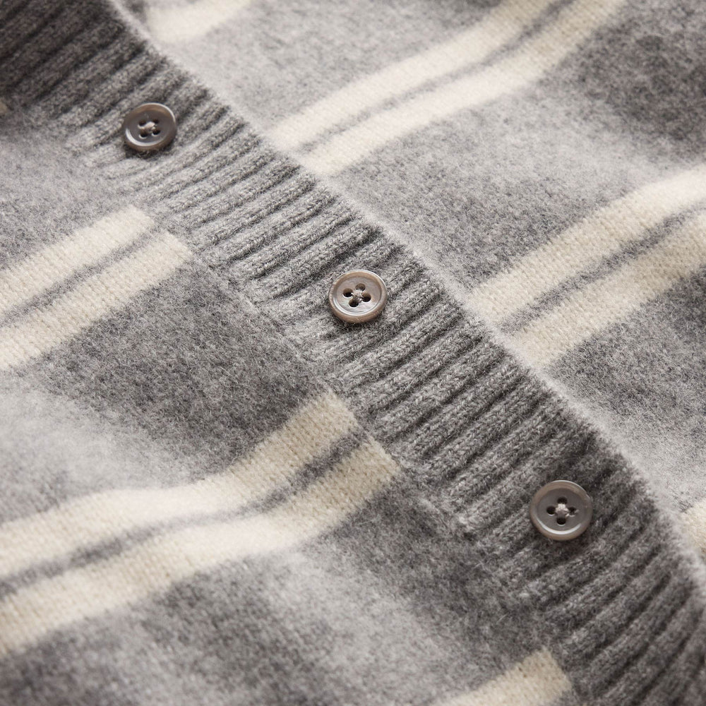Cashmere Stripe Cardigan - Heather Grey Ivory Stripe