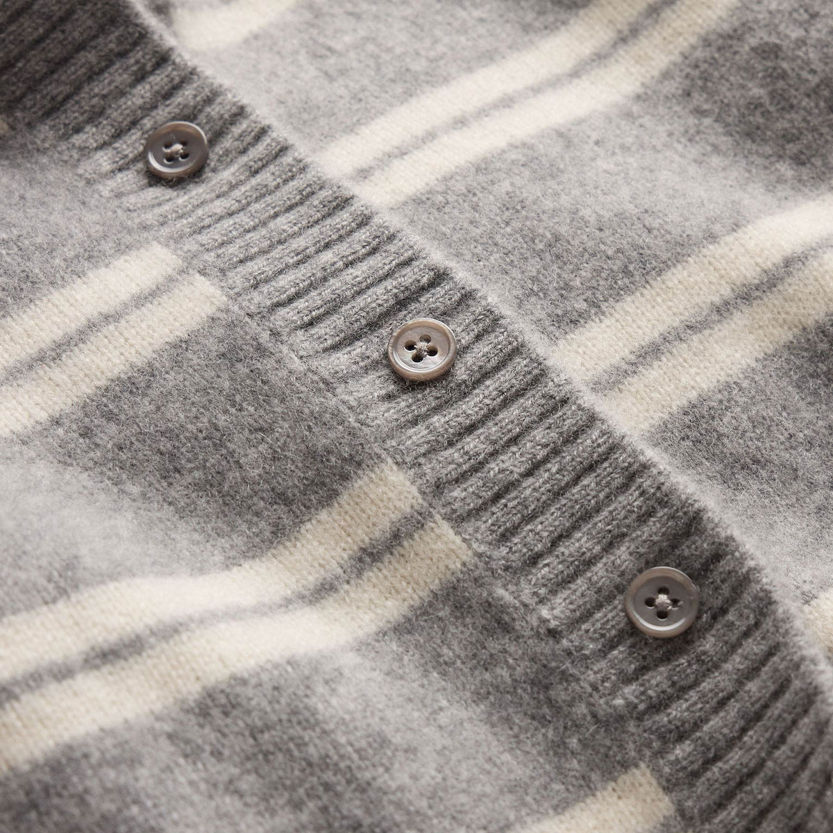 Cashmere Stripe Cardigan - Heather Grey Ivory Stripe