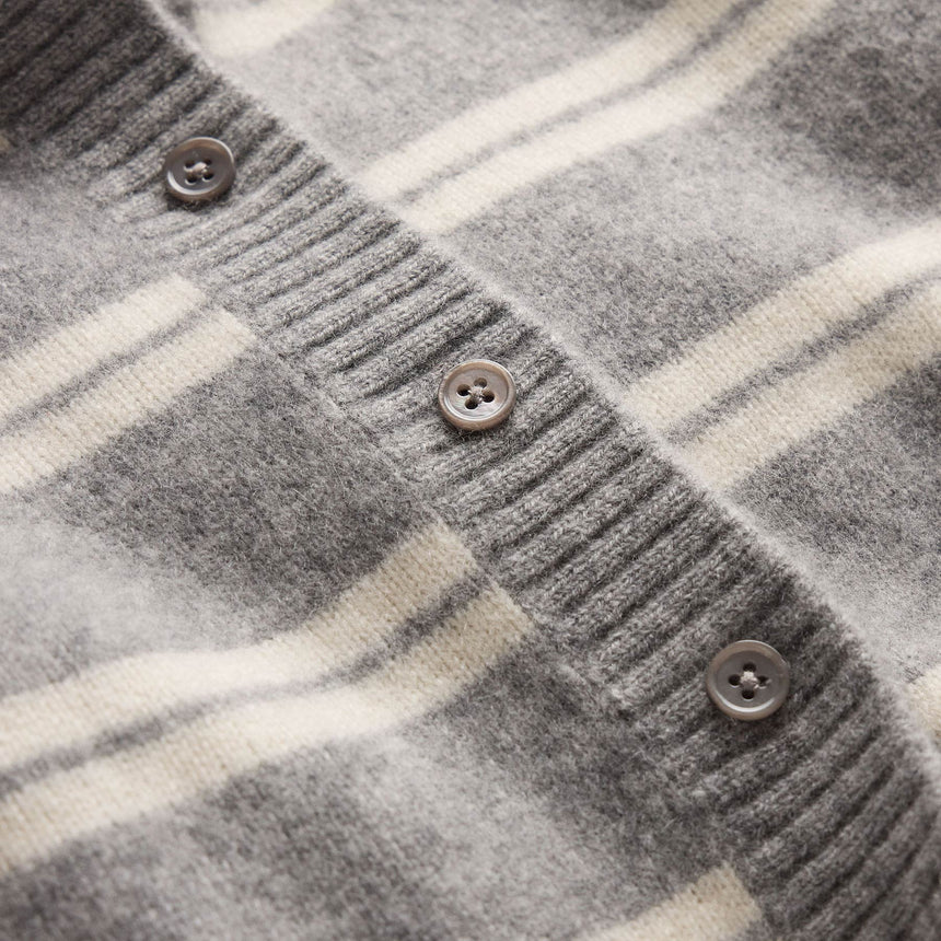 Cashmere Stripe Cardigan - Heather Grey Ivory Stripe