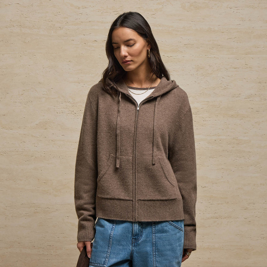 Recycled Cashmere Zip Up Hoodie in Fox | James Perse Los Angeles