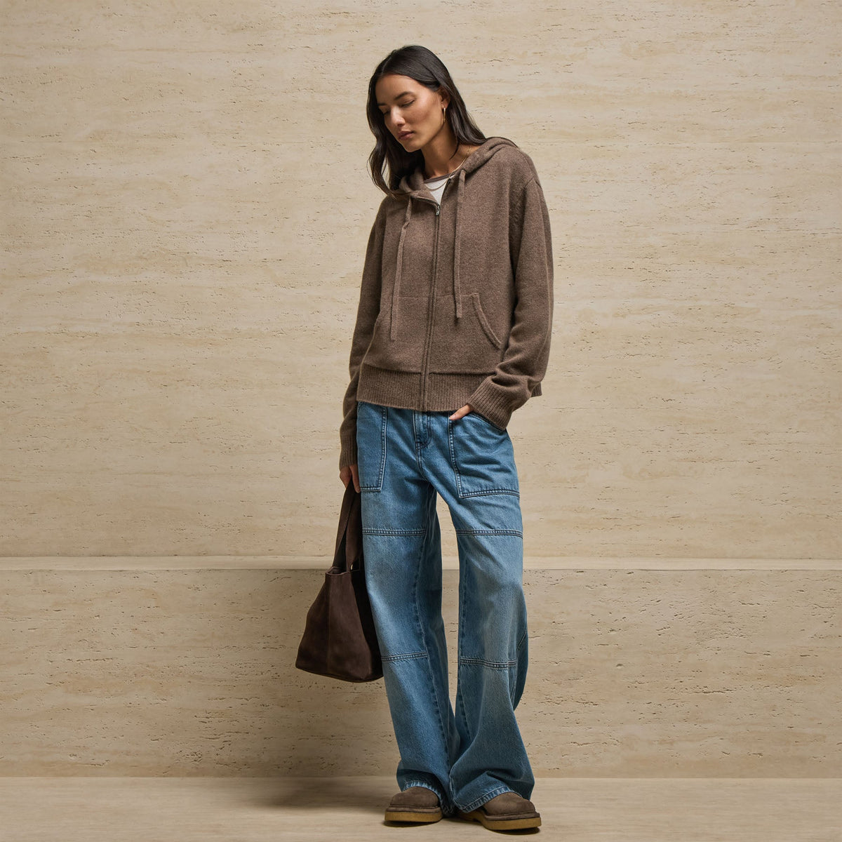 Recycled Cashmere Zip Up Hoodie in Fox | James Perse Los Angeles