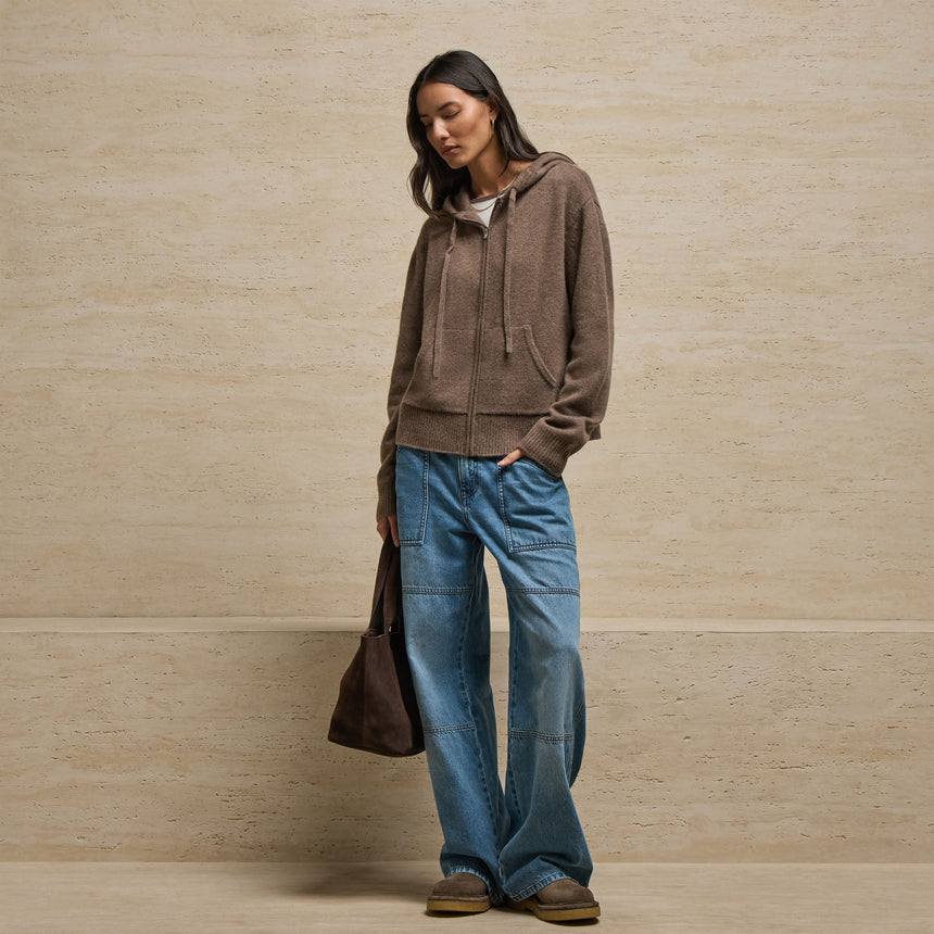Recycled Cashmere Zip Up Hoodie in Fox | James Perse Los Angeles