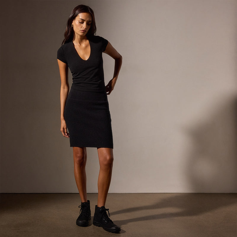 Recycled Cashmere Rib Mini Skirt in Black | James Perse Los Angeles