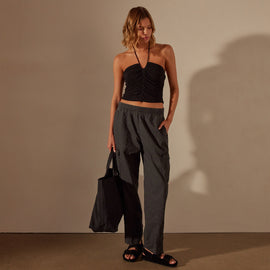 Recycled Brushed Jersey Halter Neck Top in Black | James Perse Los Angeles