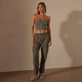 Recycled Brushed Jersey Halter Neck Top in Palm Pigment | James Perse Los Angeles