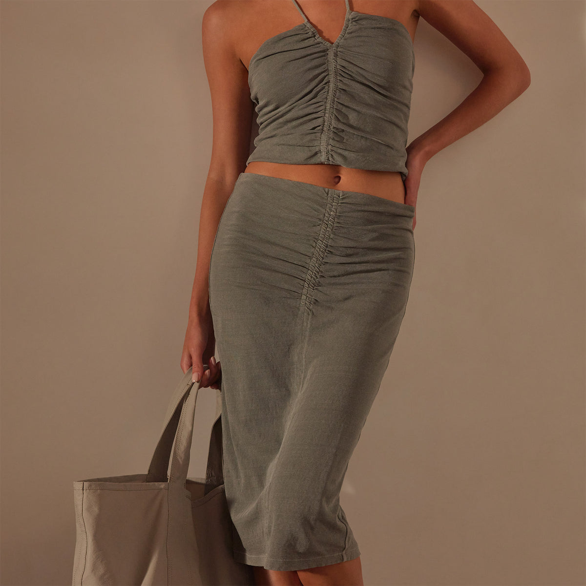 Recycled Brushed Jersey Skirt in Palm Pigment | James Perse Los Angeles