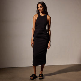 Ruched Cut Away Tank Dress in Black | James Perse Los Angeles