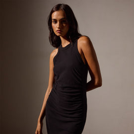 Ruched Cut Away Tank Dress in Black | James Perse Los Angeles
