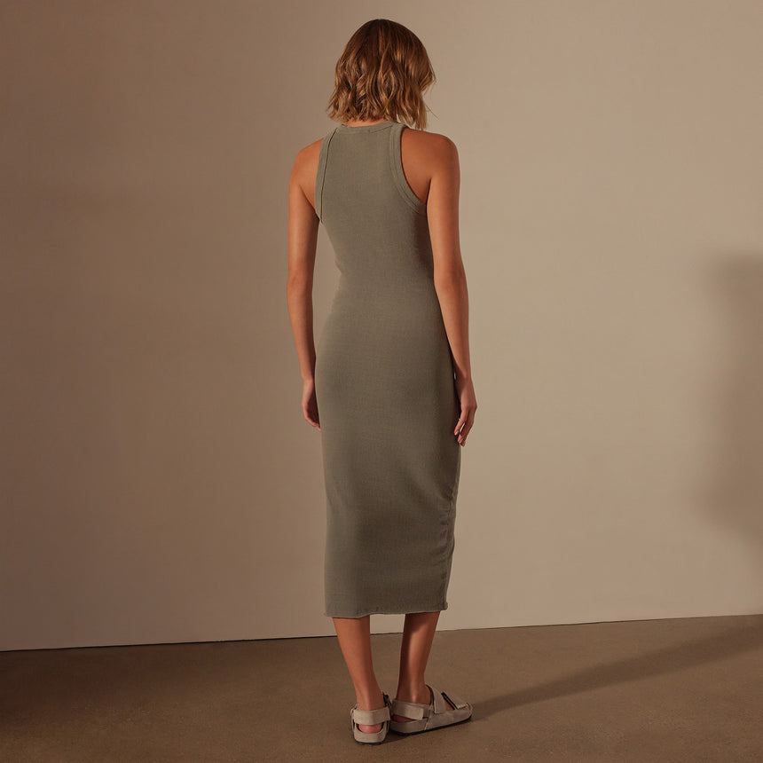 Ruched Cut Away Tank Dress in Palm Pigment | James Perse Los Angeles