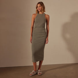 Ruched Cut Away Tank Dress in Palm Pigment | James Perse Los Angeles