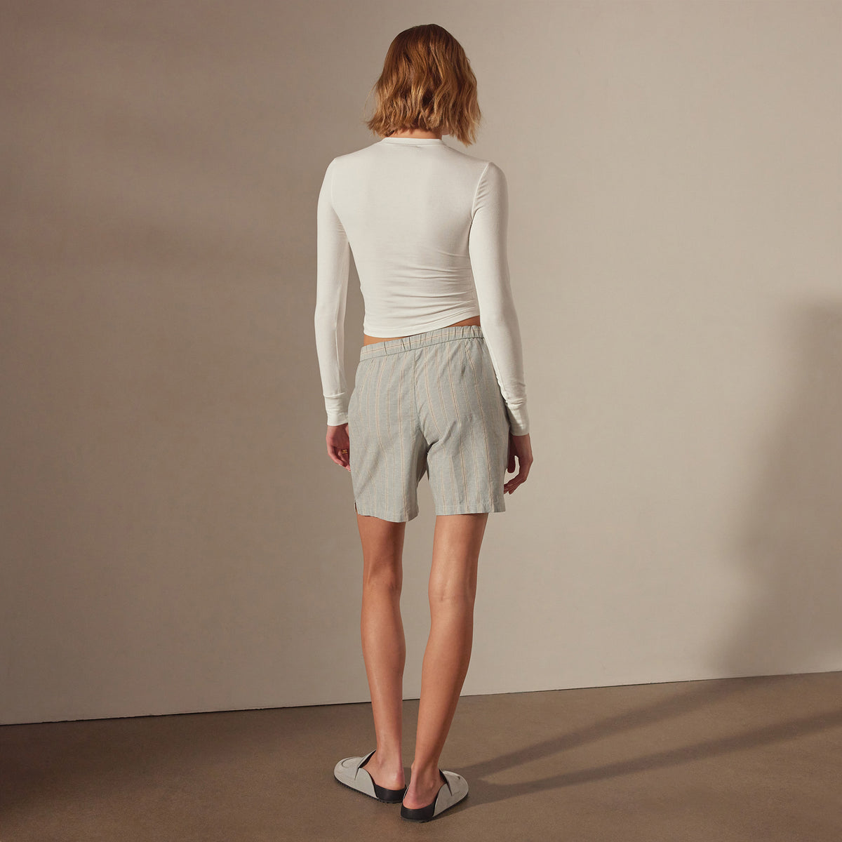 Relaxed Striped Baja Short in Light Blue Stripe | James Perse Los Angeles