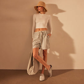Relaxed Striped Baja Short in Light Blue Stripe | James Perse Los Angeles