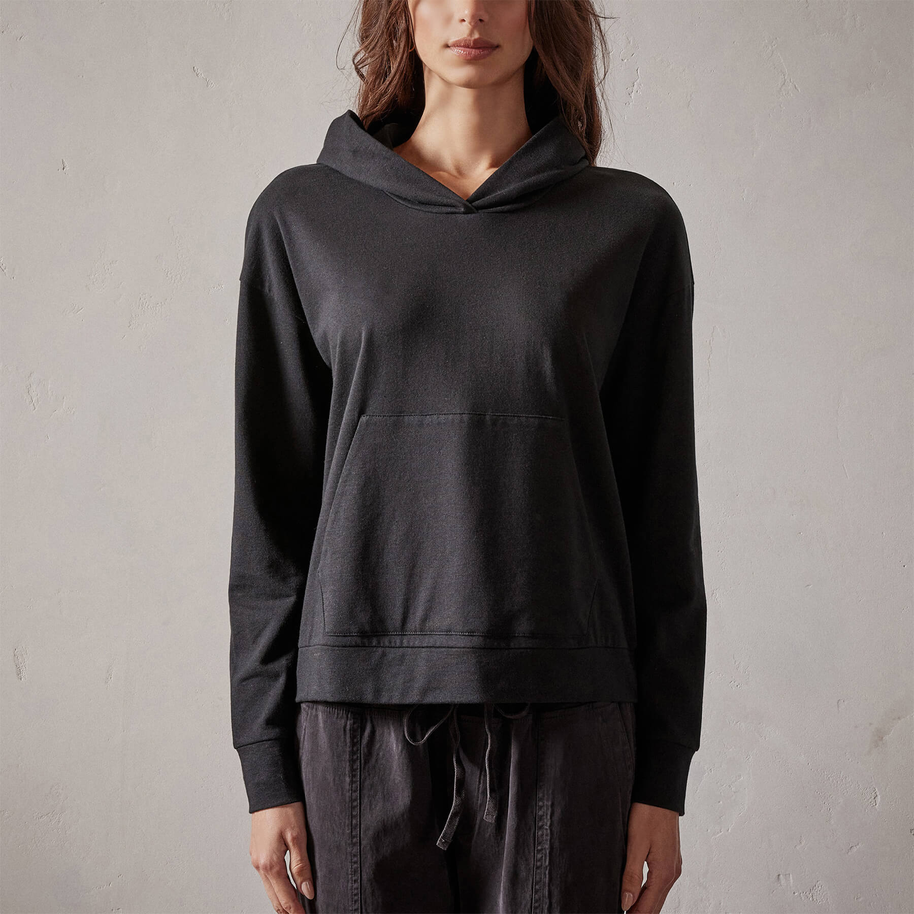Recycled Feather Weight Clean Hoodie  in Black | James Perse Los Angeles