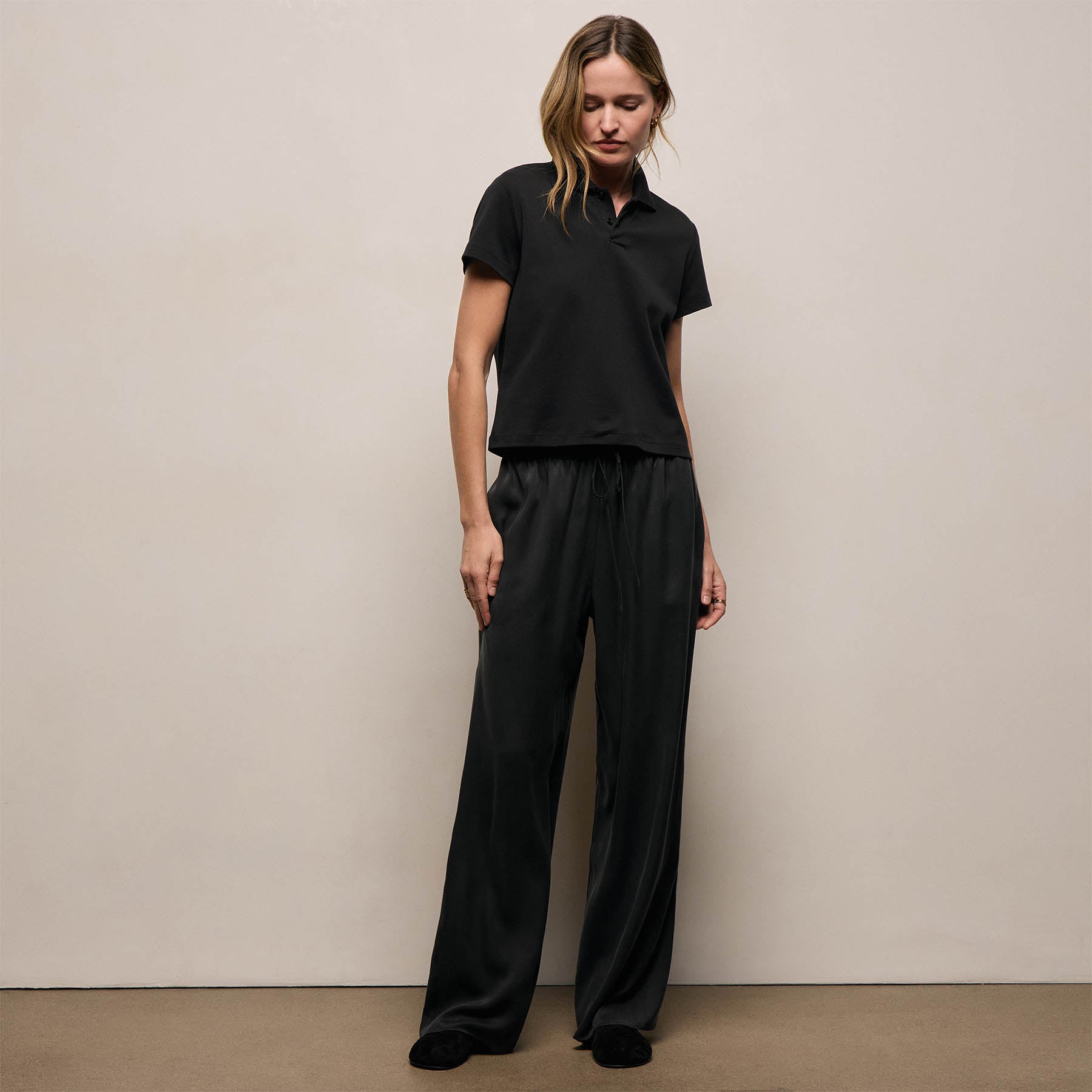 Silk Charmeuse Drawstring Pant in Black | James Perse Los Angeles