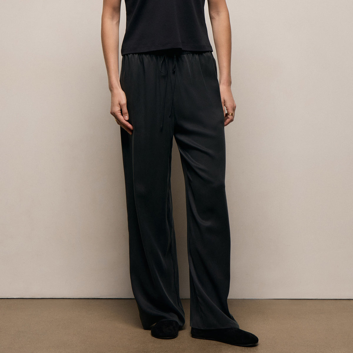 Silk Charmeuse Drawstring Pant in Black | James Perse Los Angeles