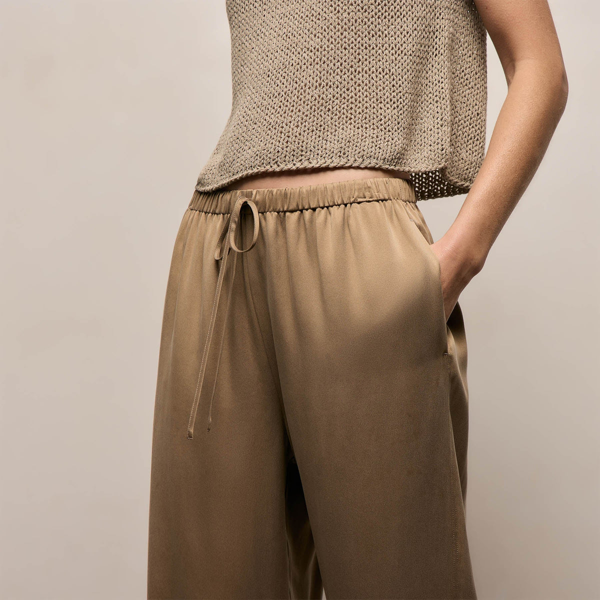Silk Charmeuse Drawstring Pant in Honey | James Perse Los Angeles