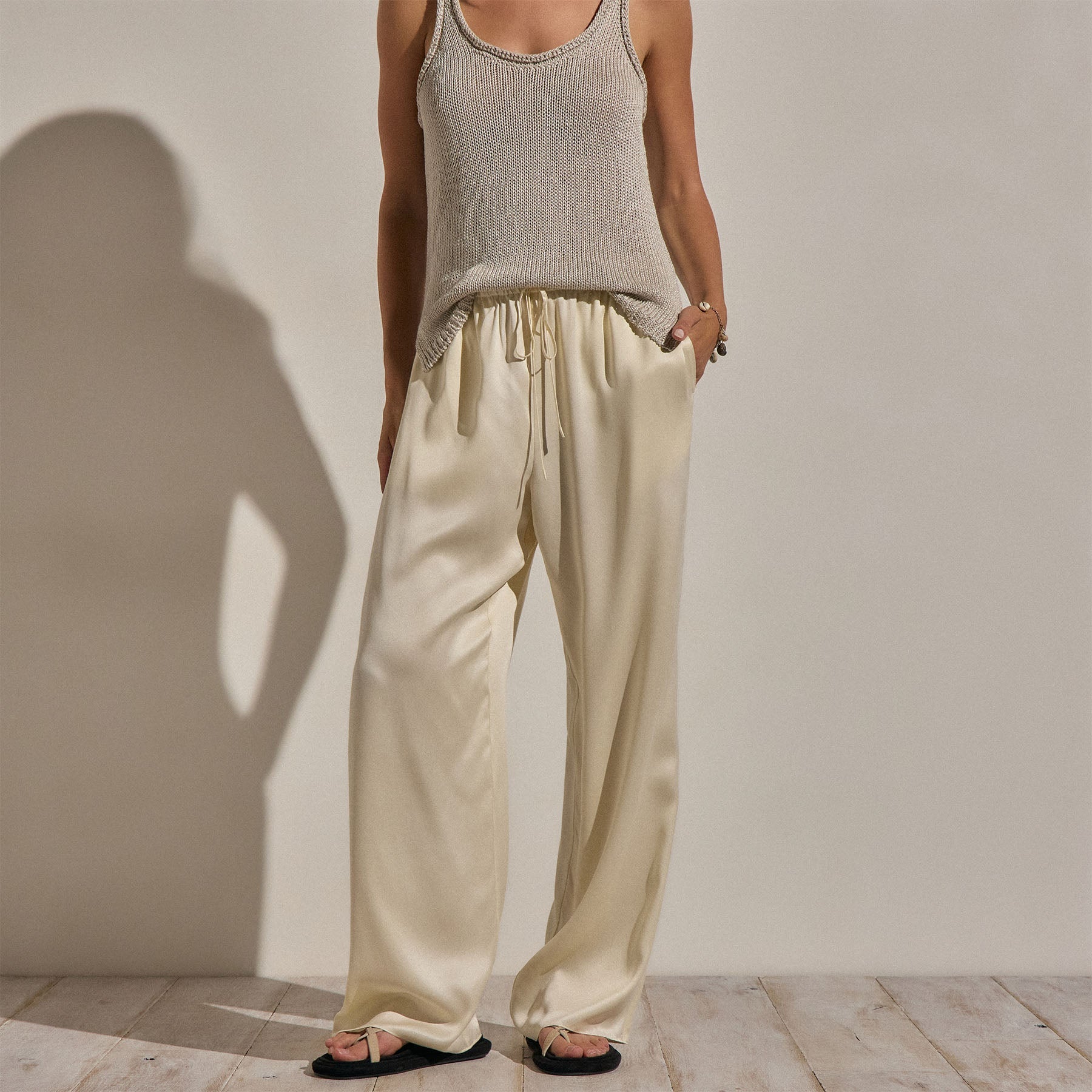 Silk Charmeuse Drawstring Pant in Ivory | James Perse Los Angeles
