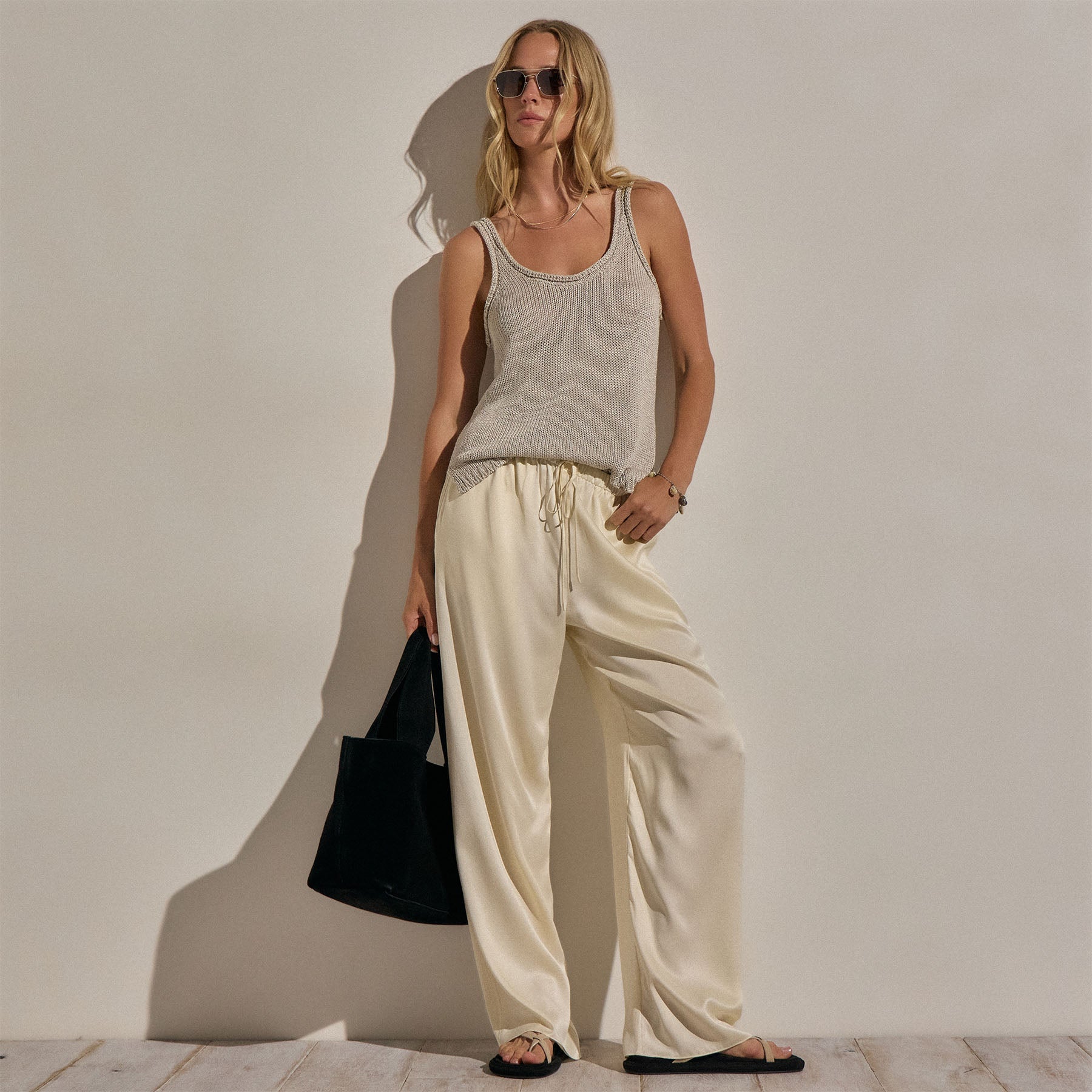 Silk Charmeuse Drawstring Pant in Ivory | James Perse Los Angeles