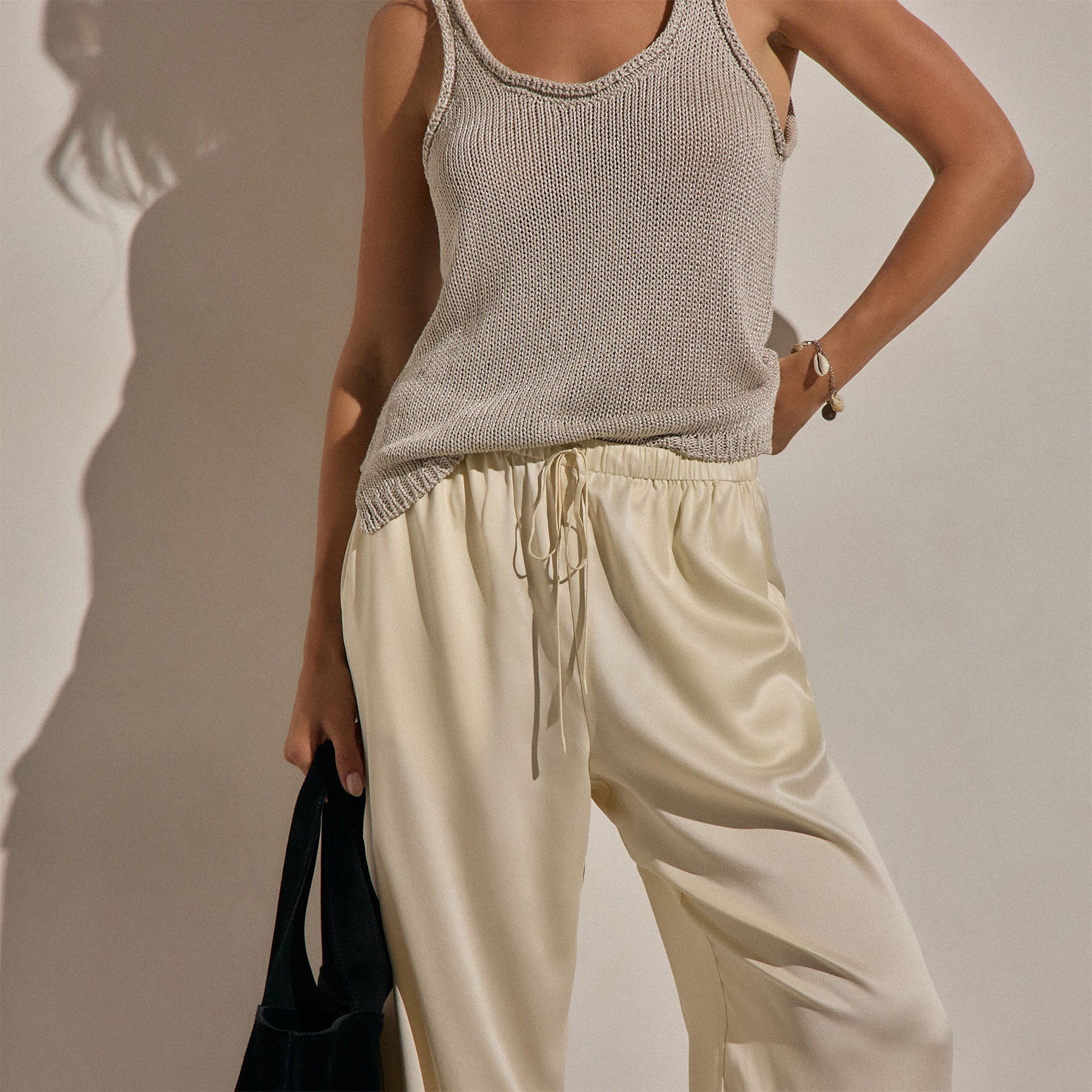 Silk Charmeuse Drawstring Pant in Ivory | James Perse Los Angeles