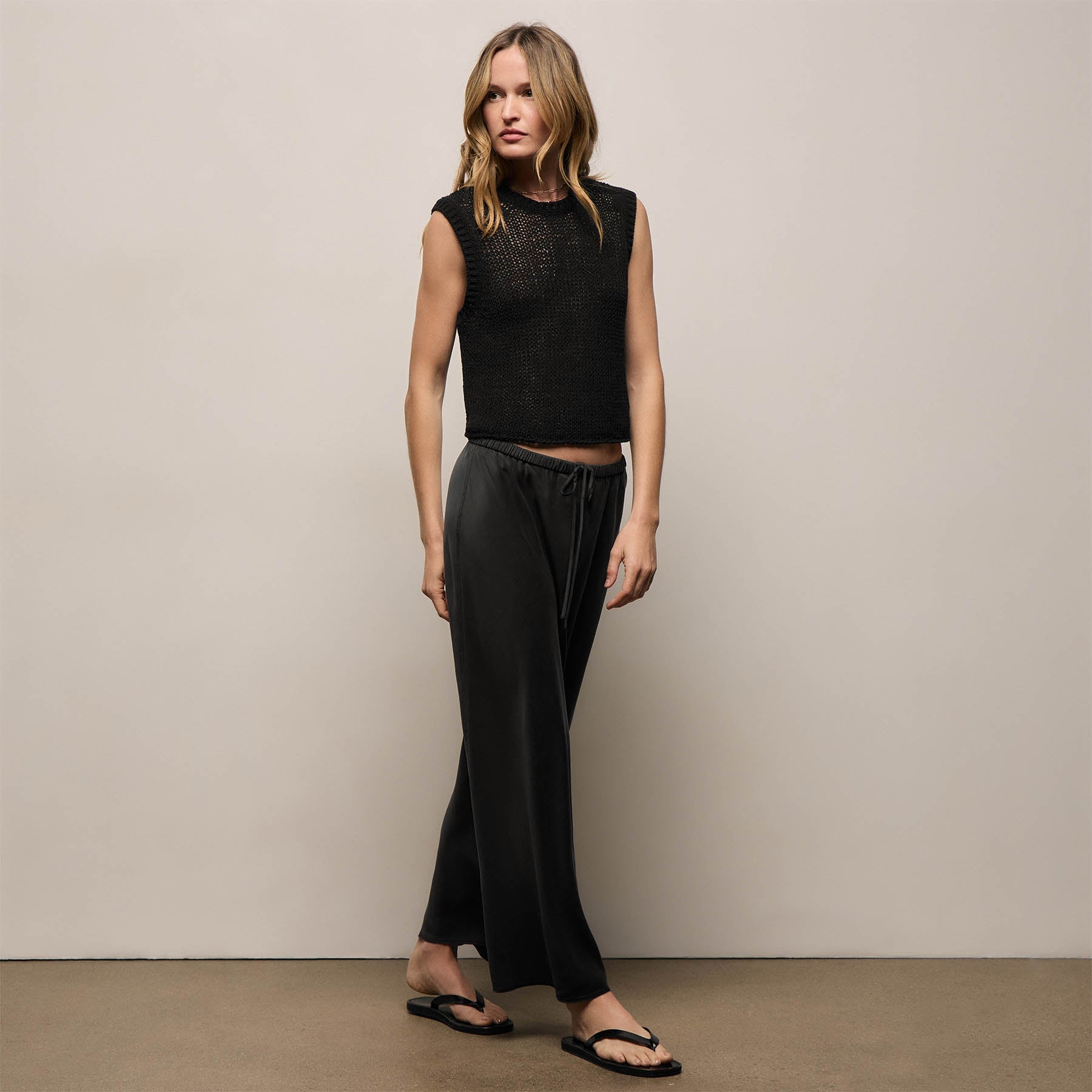 Silk Charmeuse Drawstring Skirt in Black | James Perse Los Angeles