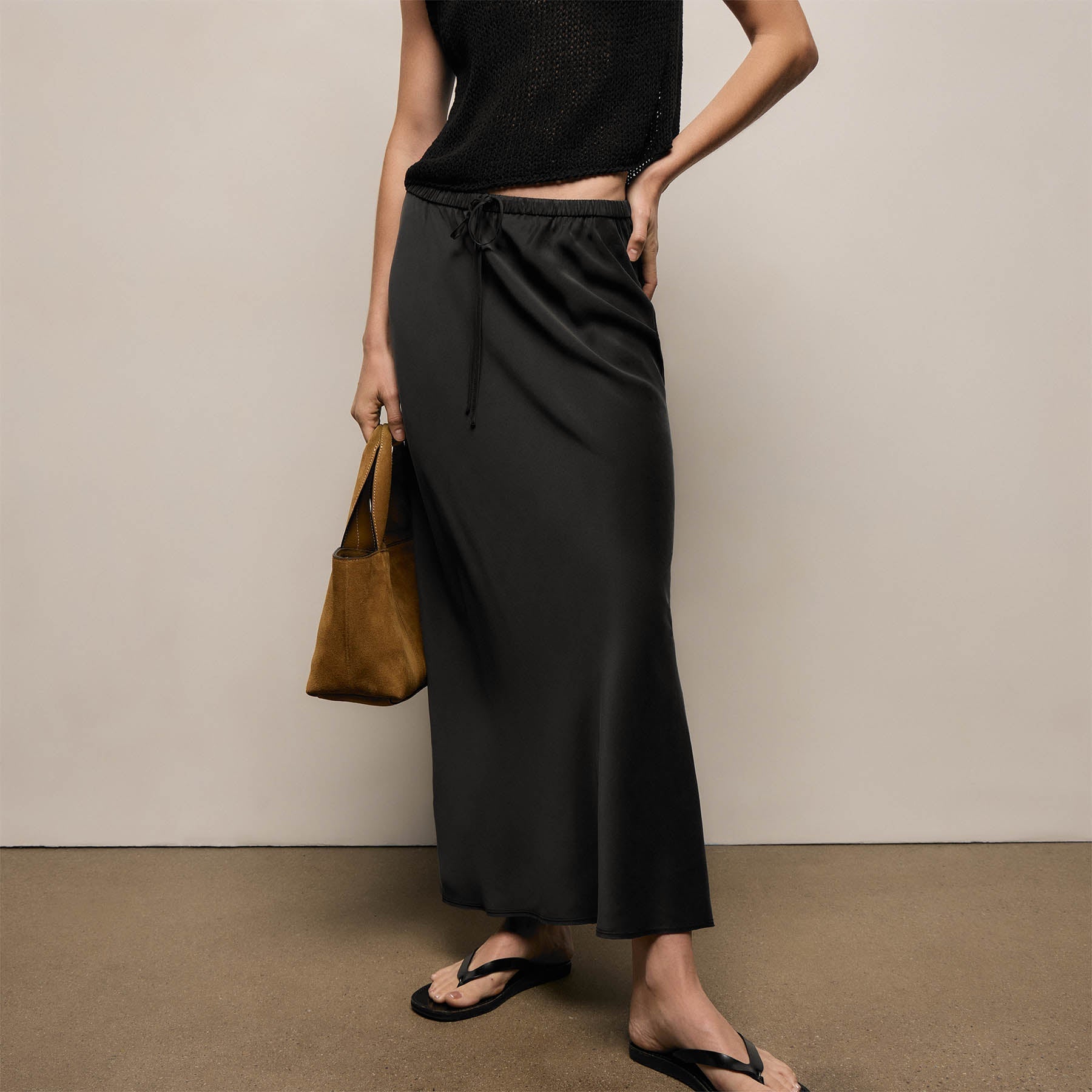 Silk Charmeuse Drawstring Skirt in Black | James Perse Los Angeles