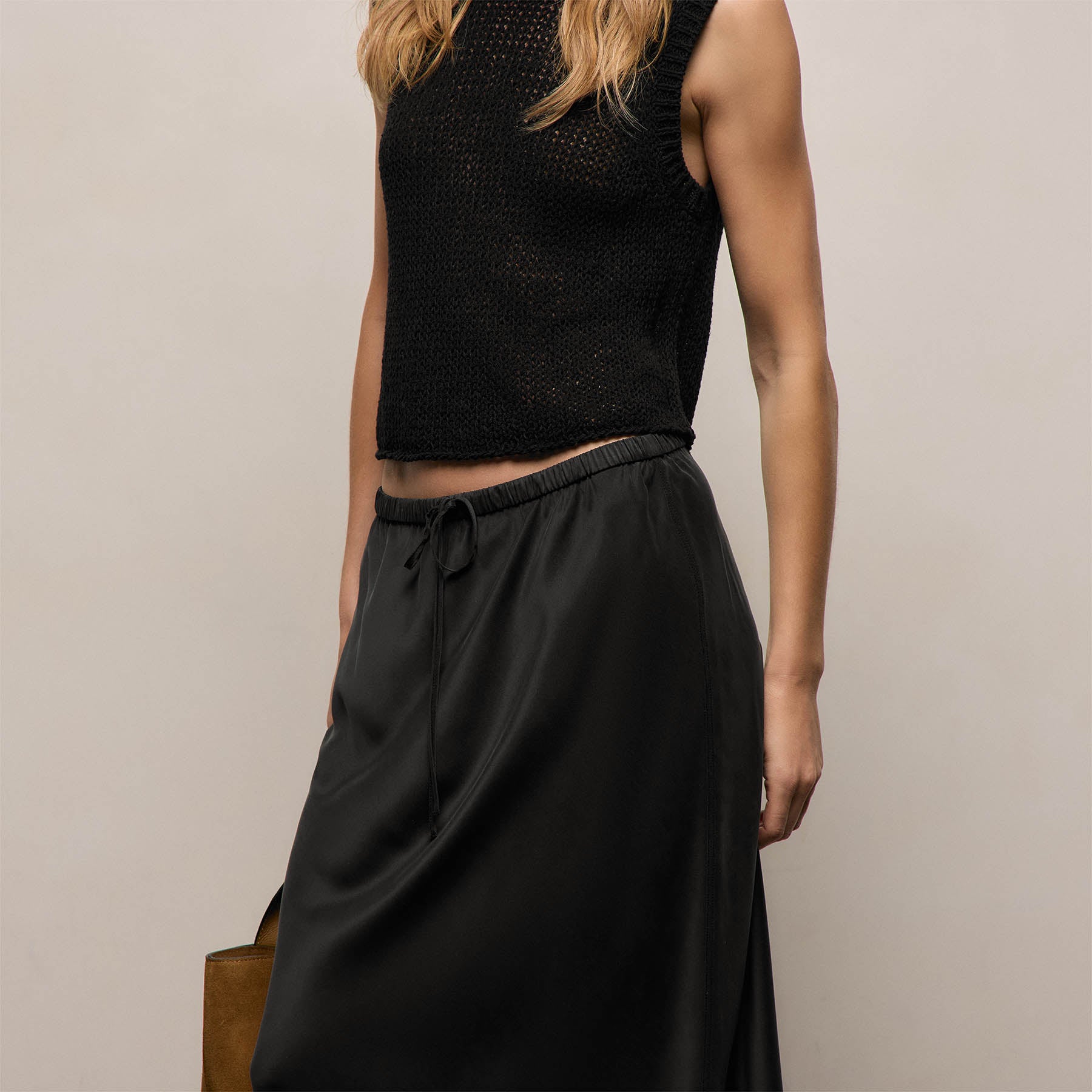 Silk Charmeuse Drawstring Skirt in Black | James Perse Los Angeles
