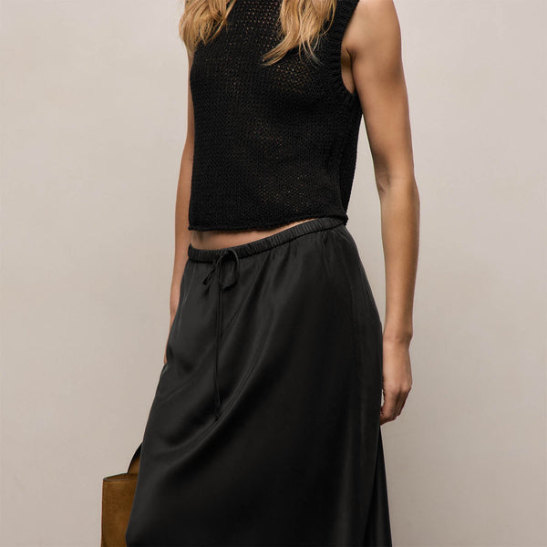 Silk Charmeuse Drawstring Skirt in Black | James Perse Los Angeles