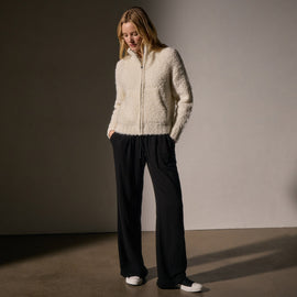 Fluffy Cashmere Zip Up Funnel Neck in Ivory | James Perse Los Angeles