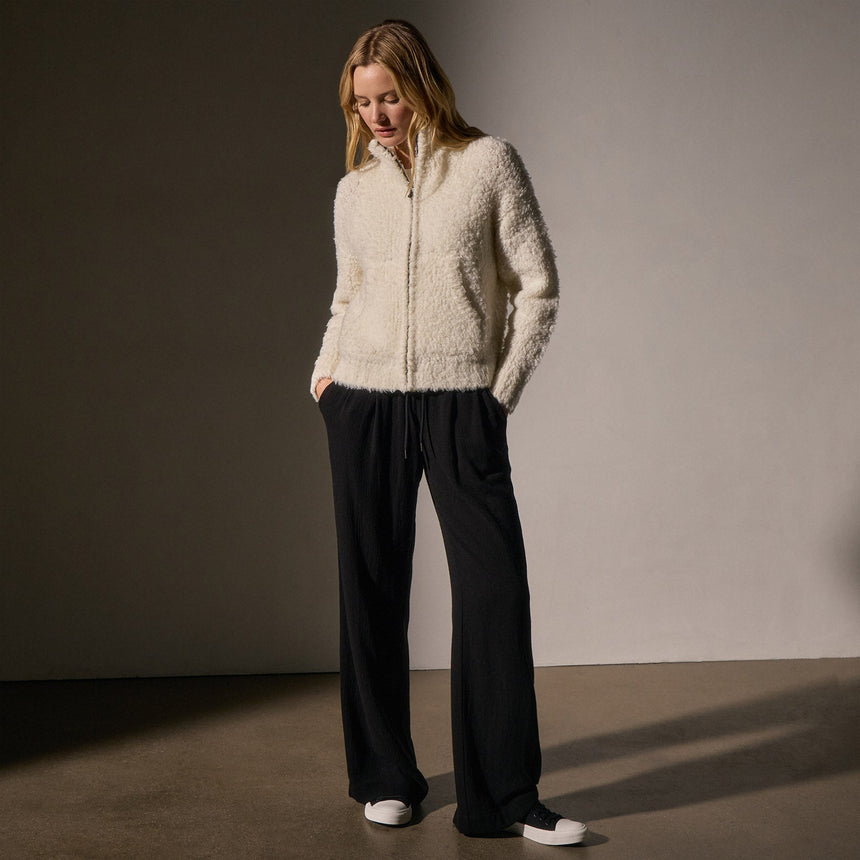 Fluffy Cashmere Zip Up Funnel Neck in Ivory | James Perse Los Angeles
