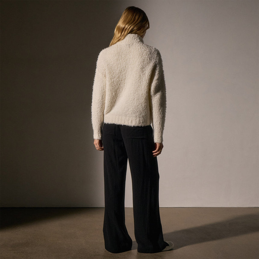 Fluffy Cashmere Zip Up Funnel Neck in Ivory | James Perse Los Angeles