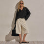 Denim Wide Leg Bermuda Short in Ecru | James Perse Los Angeles