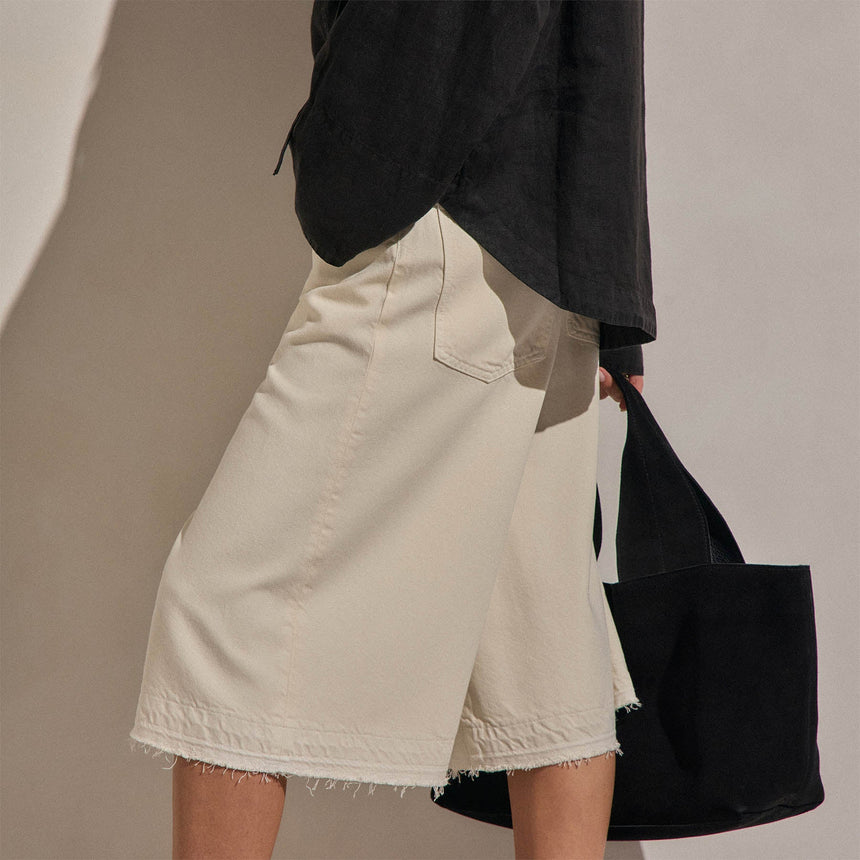 Denim Wide Leg Bermuda Short in Ecru | James Perse Los Angeles