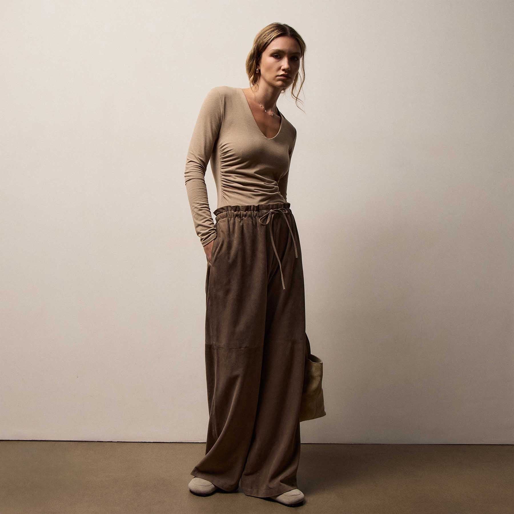 Suede Paperbag Pant - Caribou | James Perse Los Angeles