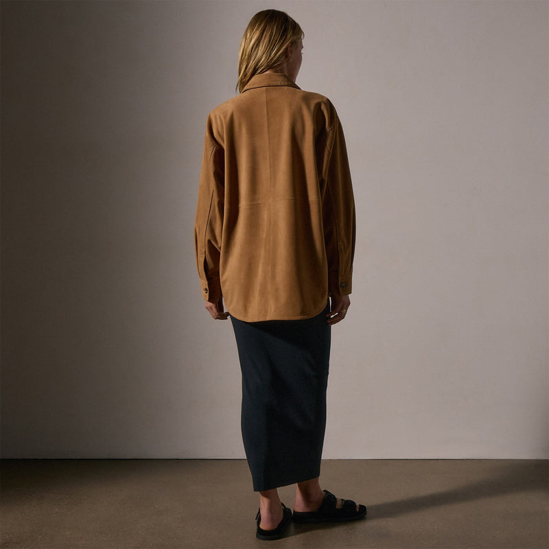 Suede Shirt in Caramel | James Perse Los Angeles