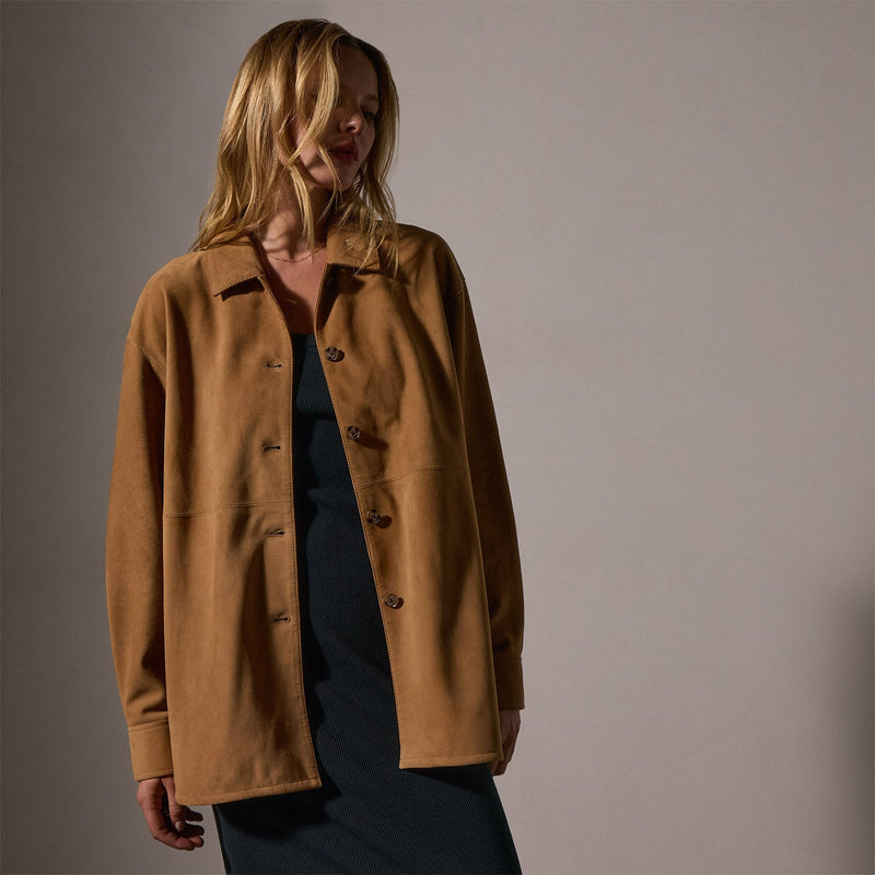 Suede Shirt in Caramel | James Perse Los Angeles