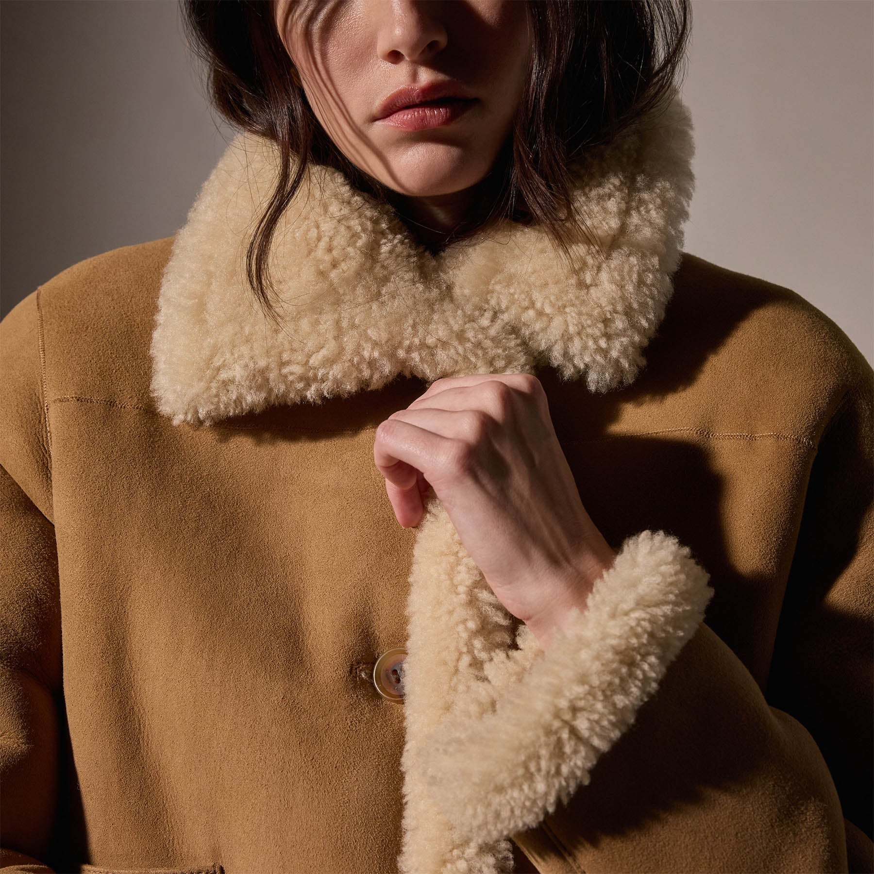 Shearling Car Coat  in Caramel | James Perse Los Angeles