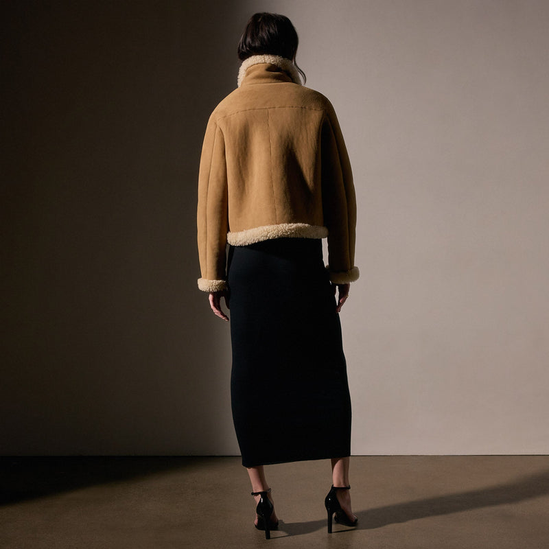 Shearling Car Coat  in Caramel | James Perse Los Angeles