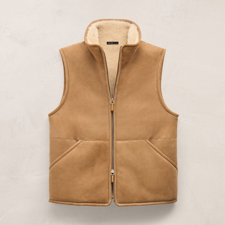 Suede Shearling Vest in Caramel | James Perse Los Angeles
