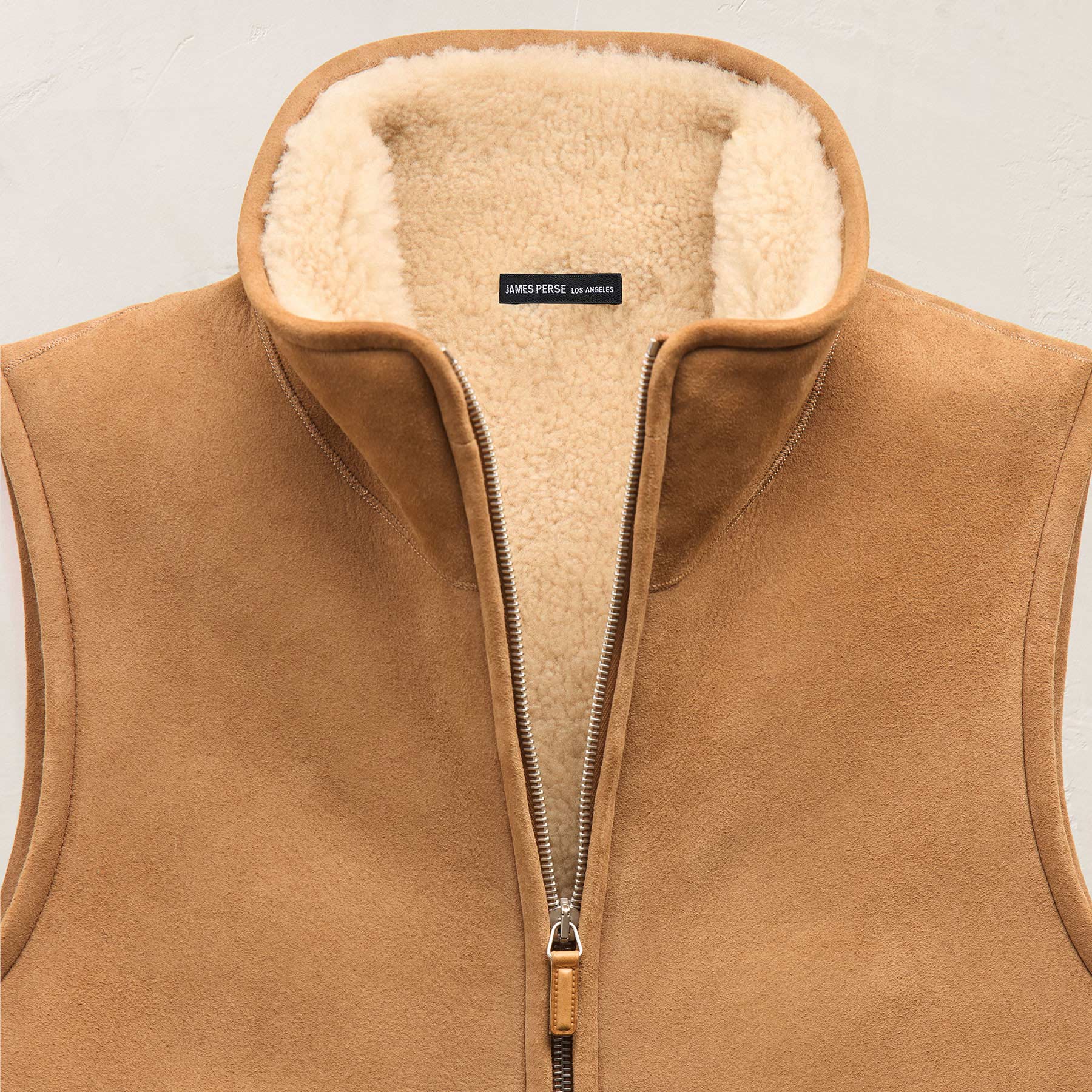 Suede Shearling Vest in Caramel | James Perse Los Angeles