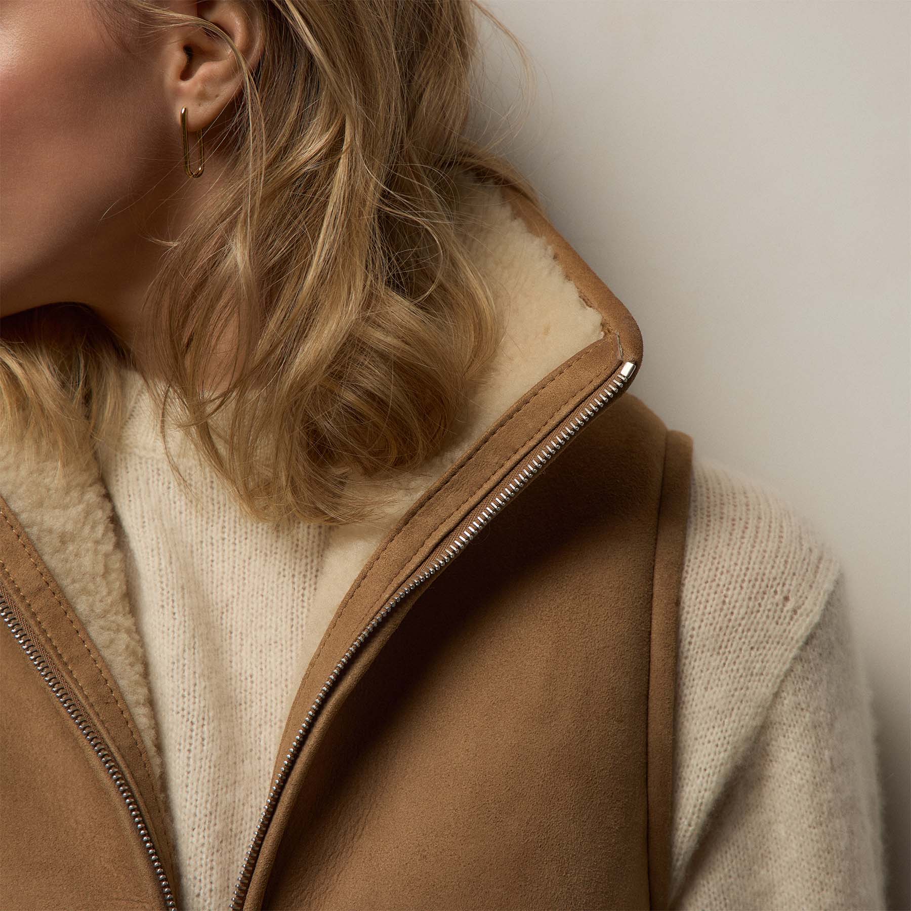 Suede Shearling Vest - Caramel | James Perse Los Angeles