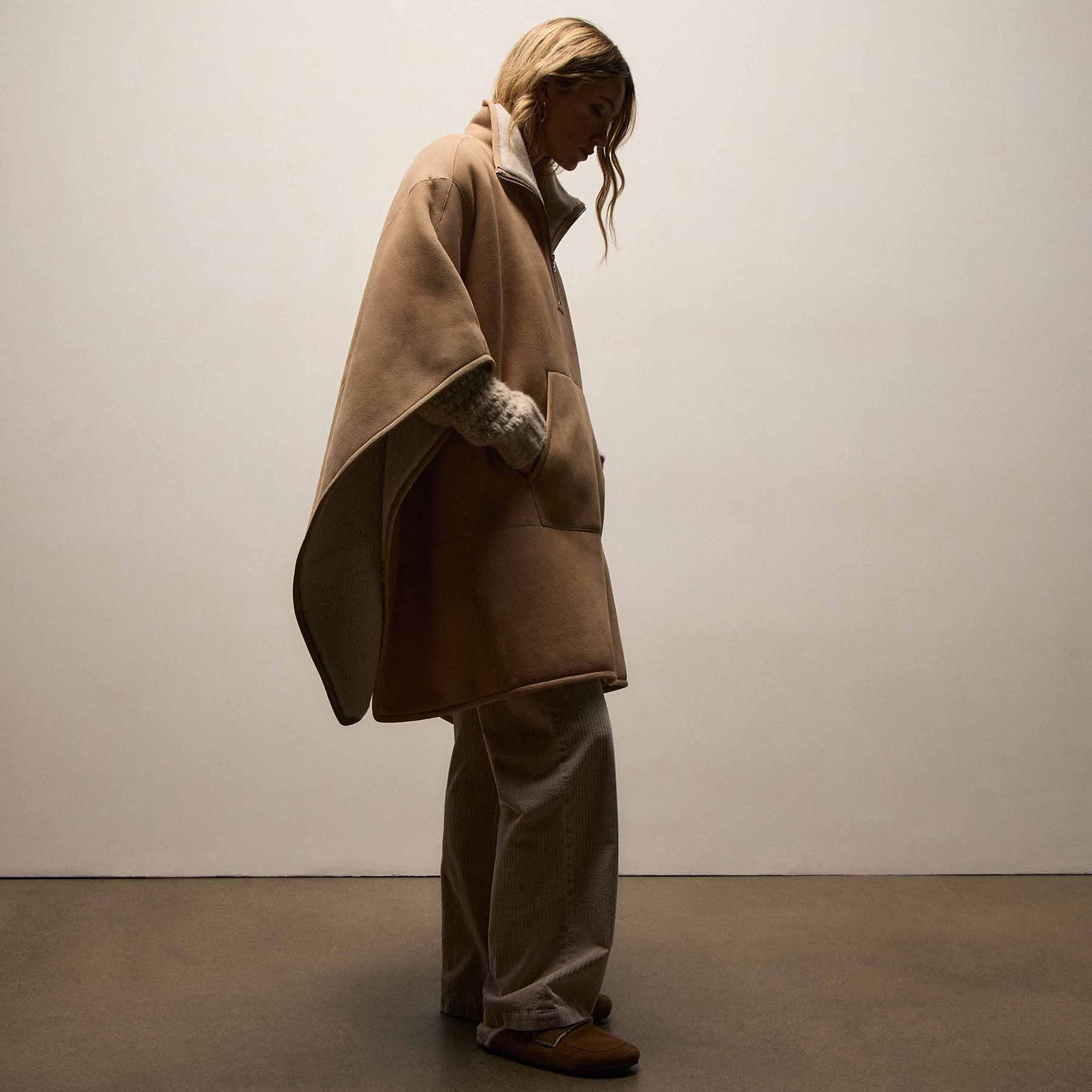 Suede Shearling Poncho - Light Caramel | James Perse Los Angeles